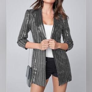 Venus Black Silver Sequins Blazer Jacket size 12 NWOT